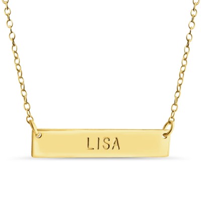 Name Bar Lisa Charm Pendant Jump Ring Necklace #14K Gold Plated over 925 Sterling Silver #Azaggi N0779G_Lisa