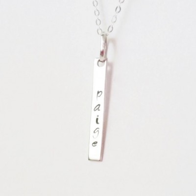 Name Bar Necklace - Sterling Silver - Name Bar Necklace - Name Necklace - Handstamped Name on Verticle Bar Necklace