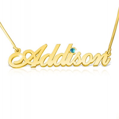 Name Necklace Double Thickness Real Gold Name Necklace With Birthstone Kette mit Namen Special Birthday Gift Name Necklace Namensketten