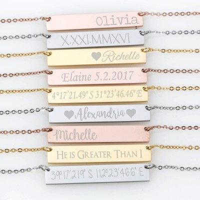 Name Necklace Gold Name Plate Necklace Initial Necklace Rose Gold Bar Necklace Letter Necklace WEDDING GIFT Will you be my Bridesmaid Gift