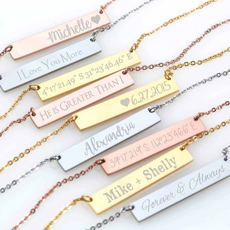 Gold bar necklace personalized bar Bridesmaid gift initial bar necklace Anniversary gift Gift idea Bar necklaceBar necklace for women