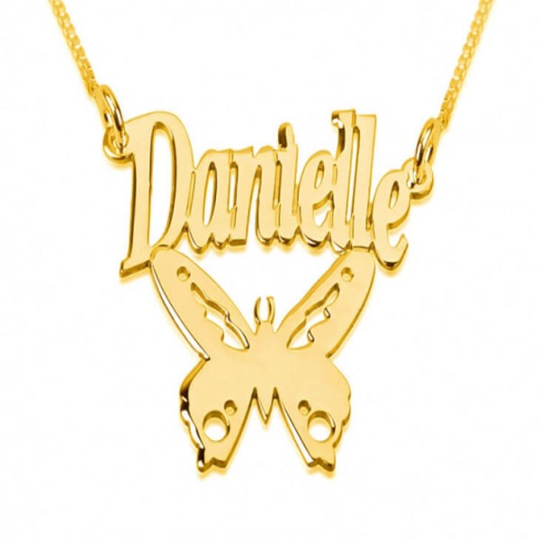 Name Necklace Jewelry Pendant 24k Gold Plated Butterfly Name Necklace Pendant