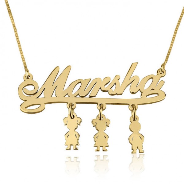Name Necklace Jewelry Pendant 24k Gold Plated Mother Name Necklace with Dangling Kids Charms