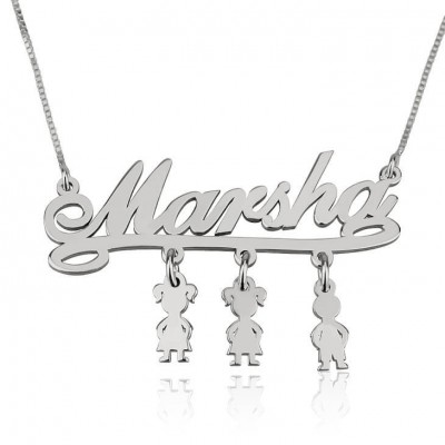 Name Necklace Jewelry Pendant Sterling Silver Mother Name Necklace with Dangling Kids Charms
