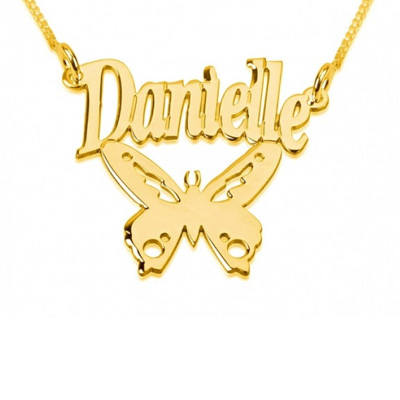 Name Necklace with Butterfly 24k Gold Plating - Custom Name Necklace - Personalized Name Jewelry - Christmas Gift