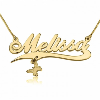Name Necklace with Line and Charm 24k Gold Plating - Custom Name Necklace - Personalized Name Jewelry - Christmas Gift