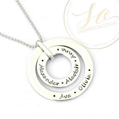 Name Washer Duo Pendant with Chain • Personalised Hand Stamped Jewellery • Stainless Steel Silver, Gold IP or Rose Gold IP