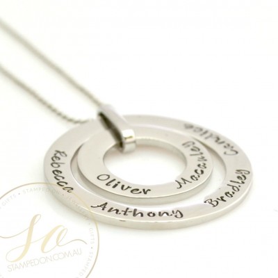 Name Washer Duo Pendant with Chain • Personalised Hand Stamped Jewellery • Stainless Steel Silver, Gold IP or Rose Gold IP