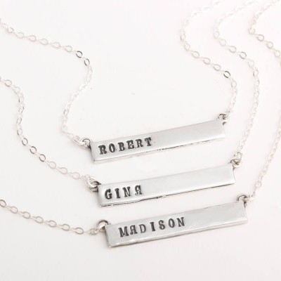 Nameplate Bar Necklace in Silver, Personalized Stamped Silver Bar Necklace with Name or initial. Perfect Graduation Gift or Christmas Gift