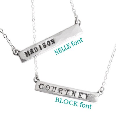 Nameplate Bar Necklace in Silver, Personalized Stamped Silver Bar Necklace with Name or initial. Perfect Graduation Gift or Christmas Gift