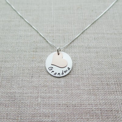 Nana Necklace with Heart - Sterling Silver and 14k Gold Fill - Hand Stamped Jewelry Necklace by Betsy Farmer Designs