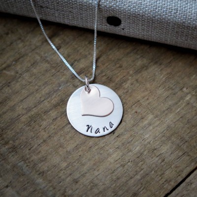 Nana Necklace with Heart - Sterling Silver and 14k Gold Fill - Hand Stamped Jewelry Necklace by Betsy Farmer Designs