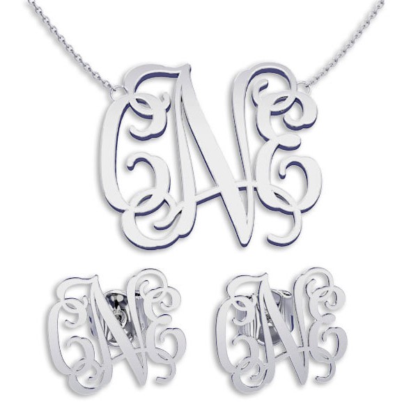 Necklace and Earring sets Silver Monogram Necklace Name Jewelry, bridesmaid earrings, bridesmaid necklace