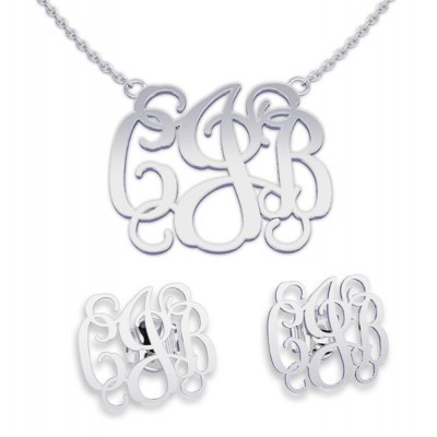 Necklace and Earring sets Silver Monogrammed Necklace Monogram Name Jewelry, gifts for bridesmaids