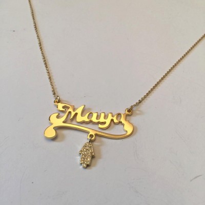 Necklace name - Personalized Name Necklace Gold Nameplate  - Daughter Gift - Tween Girl - Best gift for girls - Gift for her - Hamsa