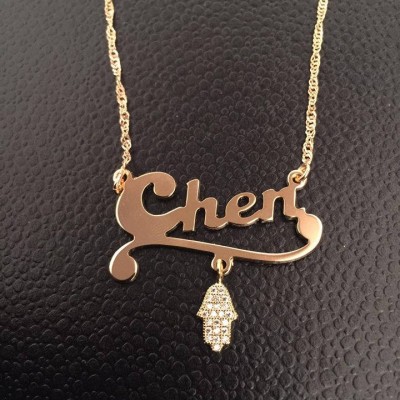 Necklace name - Personalized Name Necklace Gold Nameplate  - Daughter Gift - Tween Girl - Best gift for girls - Gift for her - Hamsa