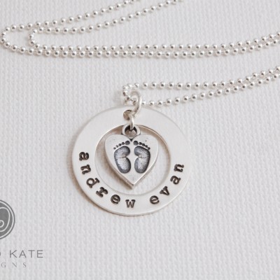 New Mommy Necklace / Baby Footprint Charm Pendant / Mother Necklace / Grandmother /  Sterling Silver Necklace / Liz And Kate - Gift for Her