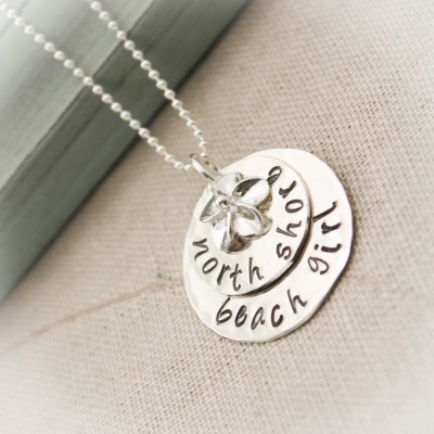 North Shore Beach Girl Layered Plumeria Charm  Sterling Silver Necklace Beach Hand Stamped Jewelry