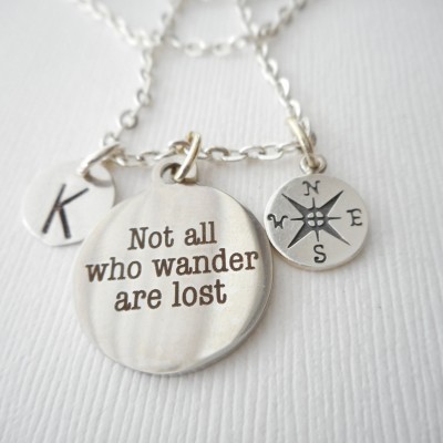 Not All Who Wander are Lost, Compass- Initial Necklace/ Friendship gift, Going Away Gift Her, Friendship Jewelry, Birthday gift
