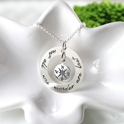 Not all who wander are lost necklace - Sterling silver compass necklace - Hand stamped jewelry, Graduation gift, Personalized, Inspirational