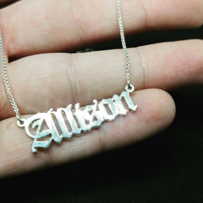 Old English name necklace - old English font - old English name plate necklace - silver name necklace old English - old English script chian