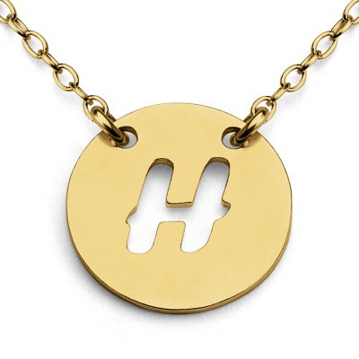 Openwork Initial Letter H Coin Charm Pendant Jump Ring Necklace #14K Gold Plated over 925 Sterling Silver #Azaggi N0427G_H