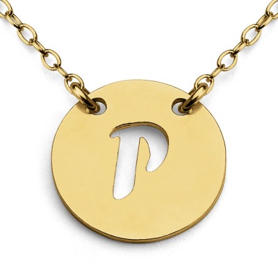 Openwork Initial Letter P Coin Charm Pendant Jump Ring Necklace #14K Gold Plated over 925 Sterling Silver #Azaggi N0427G_P