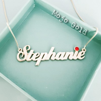 Order Any Name/Stephanie Name Necklace With Birthstone /Ruby Birthstone/Personalized Nameplate & Chain/Stephanie Necklace/Swarovski Crystals
