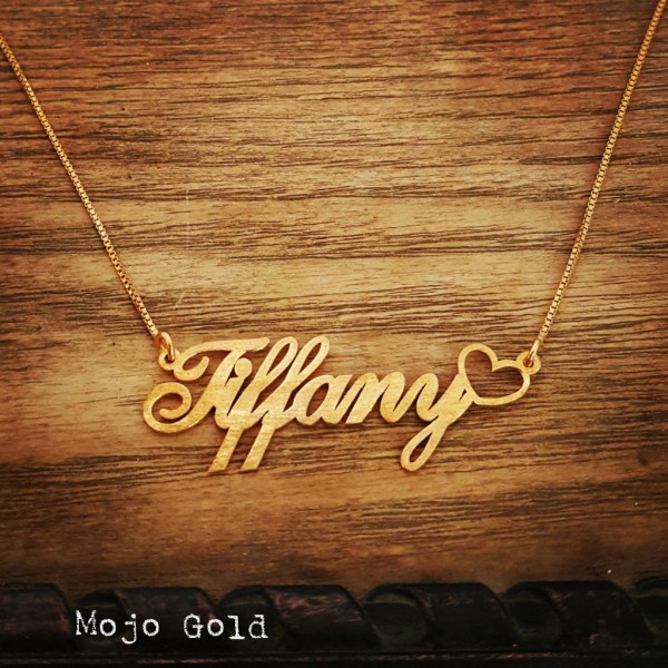 Order Any Name/Tiffany Nameplate/18K Gold Plated Name Necklace and Chain/Nameplate With Heart/Heart Pendant With Chain Chain/XMas Gift/Heart