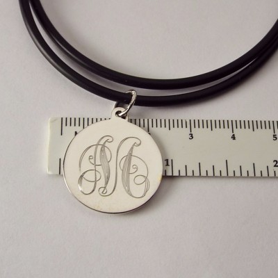 Ornate Initial Personalized Jewelry Custom Engraved Sterling Silver Round Disc Necklace - Hand Engraved