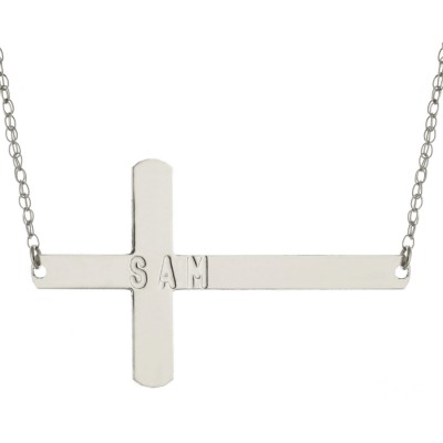 Oxidized 925 Sterling Silver Personalized Engraved Any Name Cross Pendant Necklace - Nameplate Necklace - Engraved Necklace