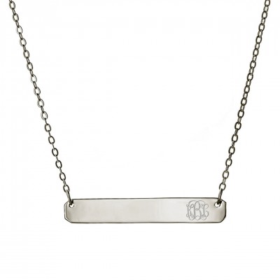 Oxidized 925 Sterling Silver Personalized Engraved Monogra Name Bar Necklace - Monogram Necklace - Nameplate Necklace