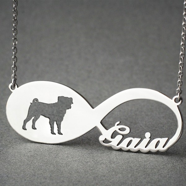Personalised INFINITY PUG Necklace - Pug necklace - Name Necklace - Memorial Necklace - Dog Necklace