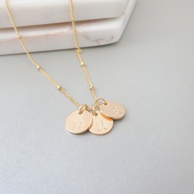 Personalized & custom jewelry, Initial Disc Necklace, Monogram Necklace, Rose Initial Necklace Gold Initial Charm, Silver disc necklace
