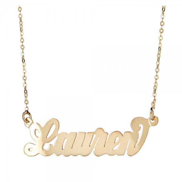 Personalized 14K Gold Plated .925 Sterling Silver "Carrie" Script Nameplate (MADE IN USA)