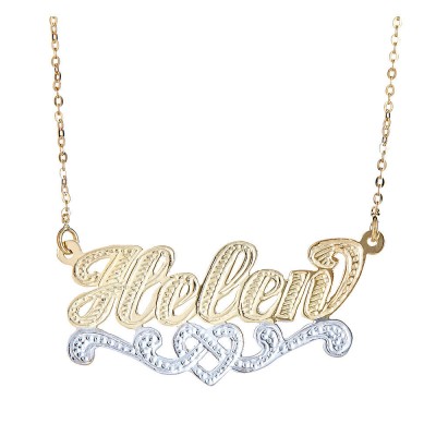 Personalized 14KGold Plated .925 Sterling Silver Heart Twist Nameplate w. Chain