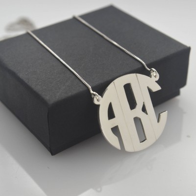 Personalized 1" Monogram necklace 3 Initials Name Pendant Sterling Silver .925