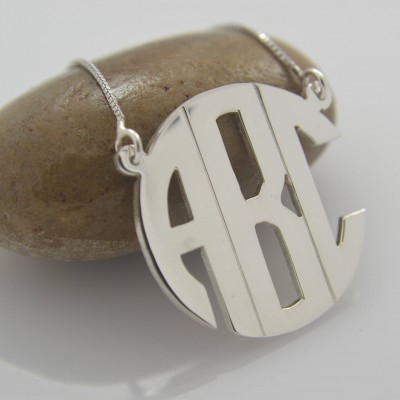 Personalized 1" Monogram necklace 3 Initials Name Pendant Sterling Silver .925