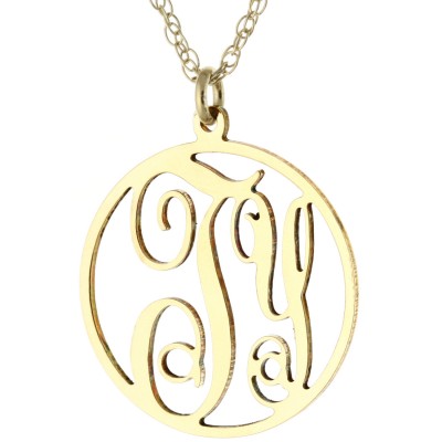 Personalized 2-Initial Monogram Circle Pendant Necklace in 14k Yellow Gold Clad 925 Sterling Silver - Nameplate Necklace - Gifts