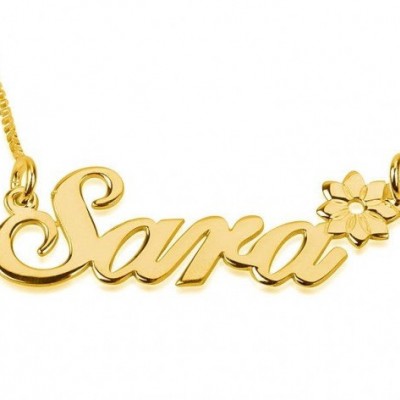 Personalized 24K Gold Plated Sterling Silver Alegro with Flower Name Necklace with chain