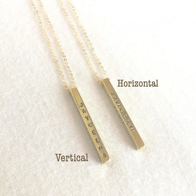 Personalized 3D Gold Bar Necklace, Four Sided Bar Necklace, Mother's Necklace, Personalized Necklace, Name Bar Necklace, Stamped Eve