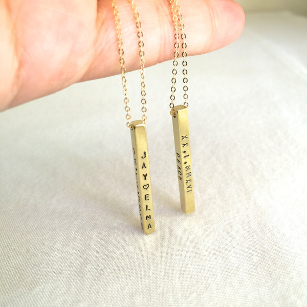 Personalized 3D Gold Bar Necklace, Four Sided Bar Necklace, Mother's Necklace, Personalized Necklace, Name Bar Necklace, Stamped Eve