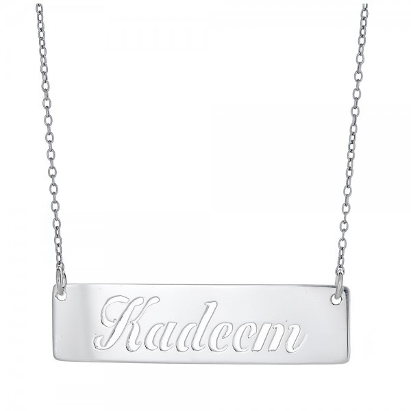 Personalized .925 Sterling Silver Bar Open Script Name Necklace (Made in USA)