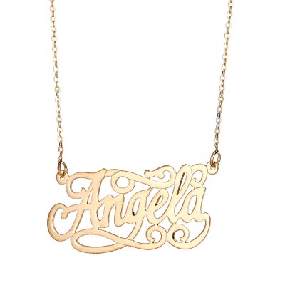 Personalized .925 Sterling Silver Fancy Script Nameplate Plated in 14K Gold w. Chain