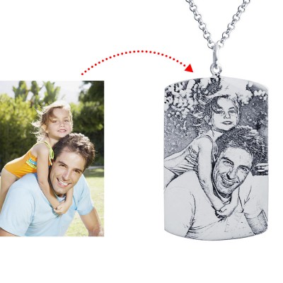 Personalized 925 Sterling Silver Photo Dog Tag Necklace,Silver Engraved Necklace,Disc Necklace,Heart Photo Necklace,Custom  photo necklace