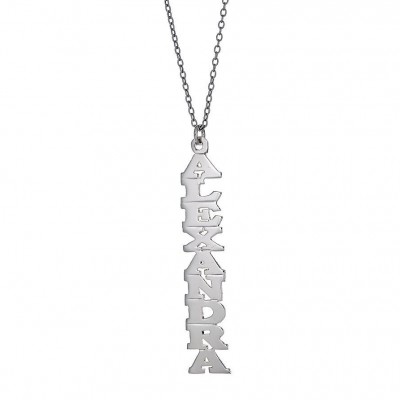 Personalized .925 Sterling Silver Vertical Print Nameplate with Chain, 3 grams, MADE IN USA