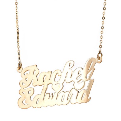 Personalized .925 Sterling Silver "Carrie" Script Lover's Nameplate Plated in 14K Gold w. Chain