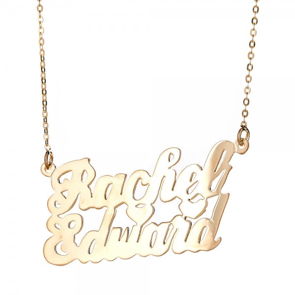 Personalized .925 Sterling Silver "Carrie" Script Lover's Nameplate Plated in 14K Gold w. Chain