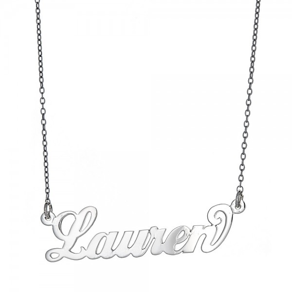 Personalized .925 Sterling Silver "Carrie" Script Name Plate Necklace, 3 grams (Made in USA)