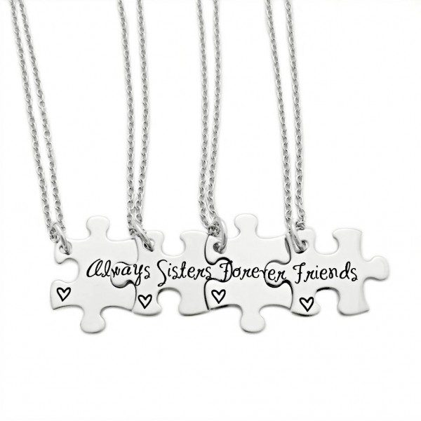 Personalized Always Sisters Forever Friends Puzzle Piece Necklace Set - Engraved Stainless steel - Sister Jewelry - Sister Necklaces - 1179